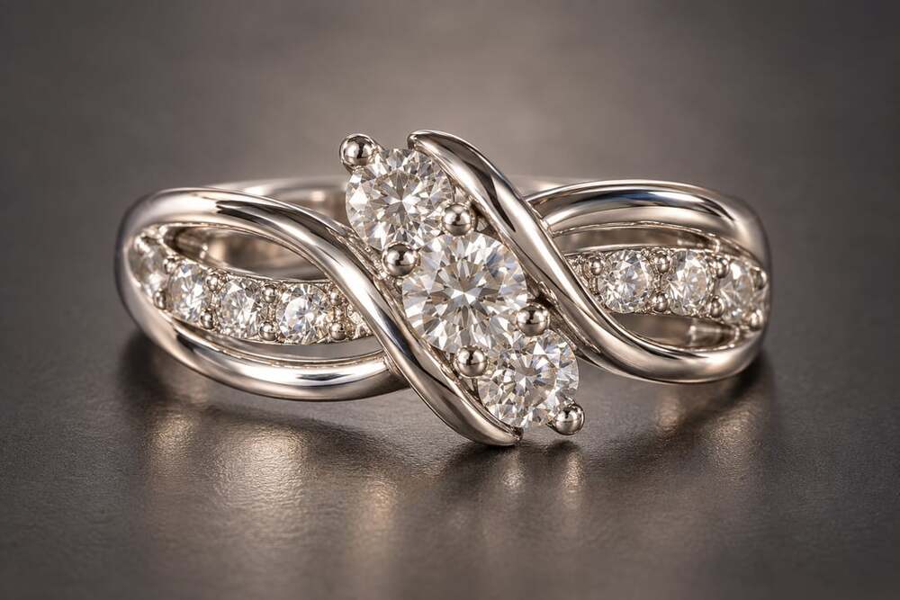 Three Stone Bypass Diamond Ring Size 7